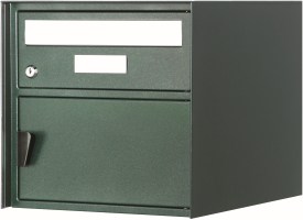 Briefkasten aus sendzimirverzinktem Stahl pulverbeschichtet in dunkelgrün-metallic IGP 65780 MP. Achtung: Namensschild ist mittig.